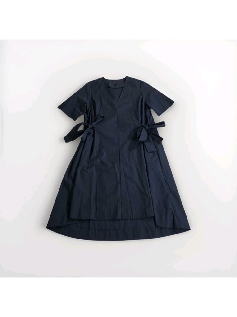 COS Poplin Cotton Dress Women 4 Navy V Neck SS Side Ties High Low Hem Minimalist - Picture 9 of 16